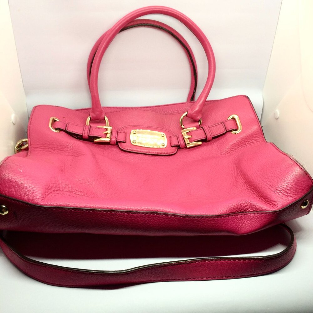Michael Kors Hamilton Leather Satchel Neon Pink Gold Tone Shoulder Bag - Picture 4 of 16